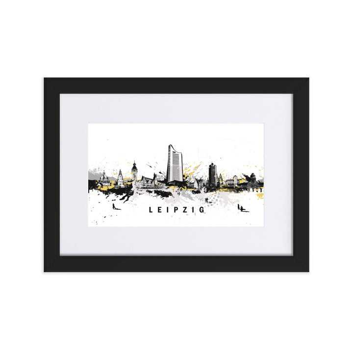 Poster mit Passepartout - Skyline Leipzig Schwarz / 21×30 cm artlia