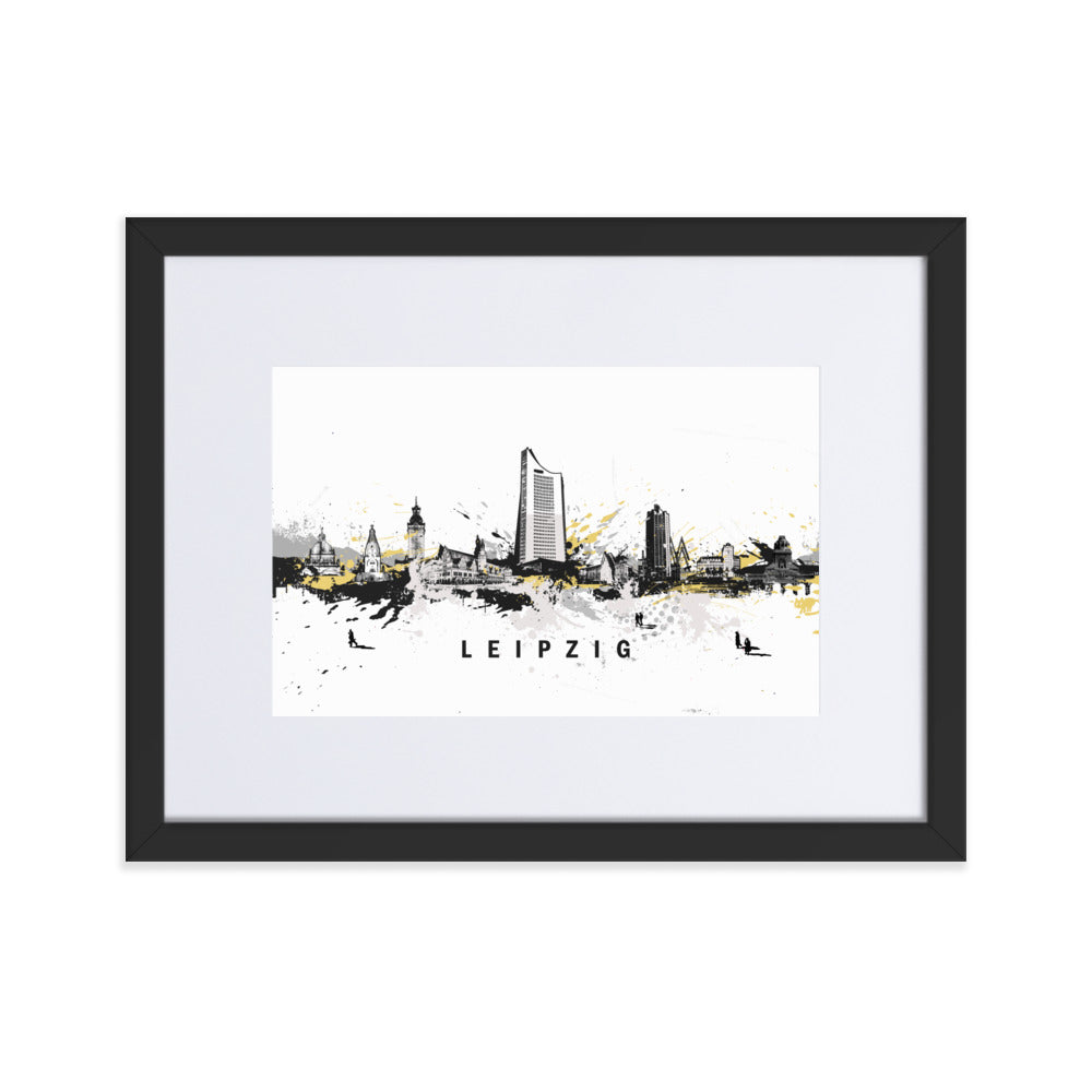 Poster mit Passepartout - Skyline Leipzig Schwarz / 30×40 cm artlia