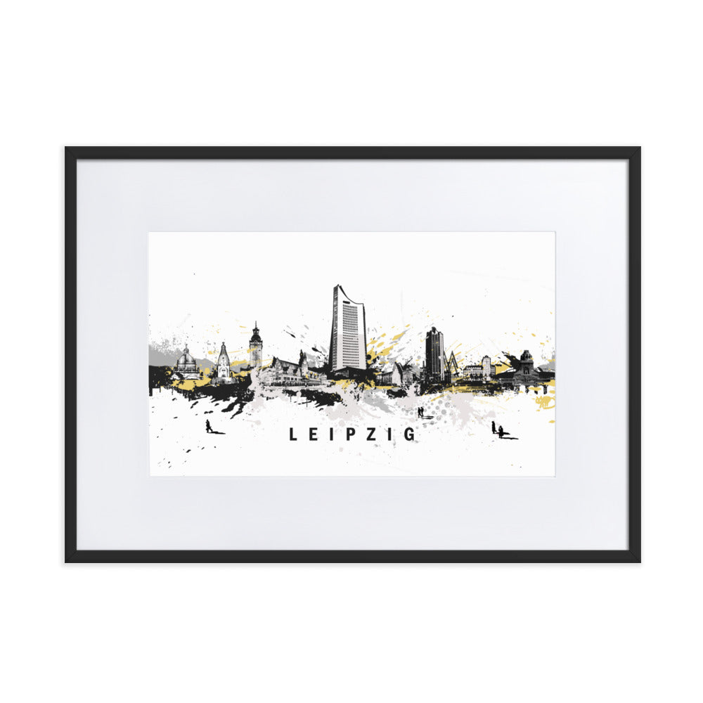 Poster mit Passepartout - Skyline Leipzig Schwarz / 50×70 cm artlia