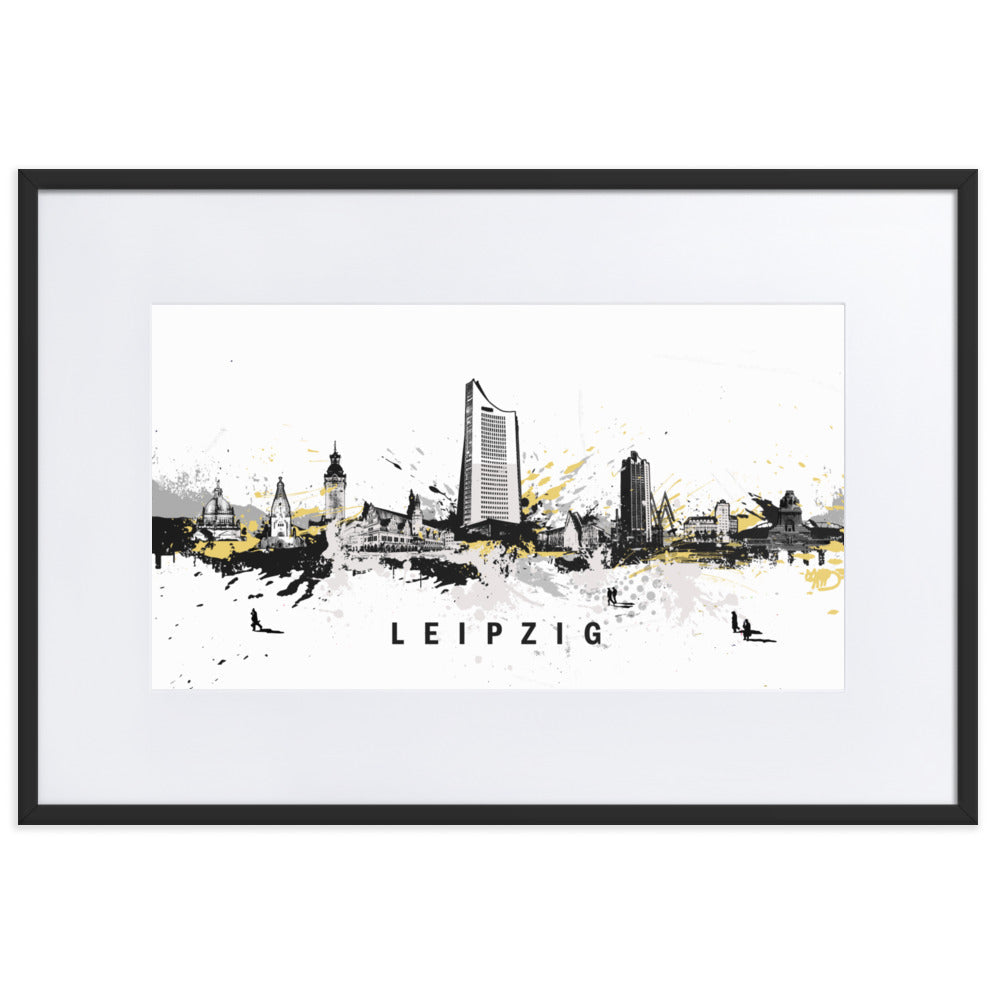 Poster mit Passepartout - Skyline Leipzig Schwarz / 61×91 cm artlia