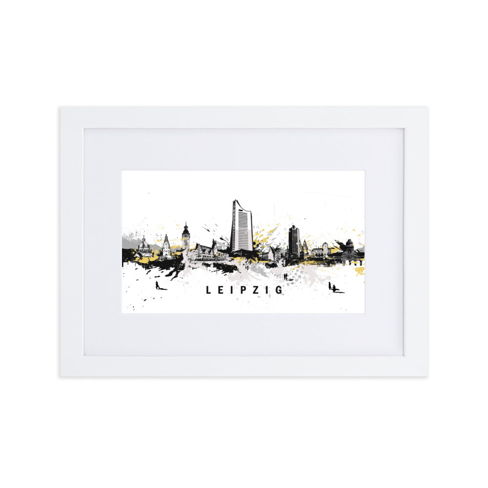 Poster mit Passepartout - Skyline Leipzig Weiß / 21×30 cm artlia