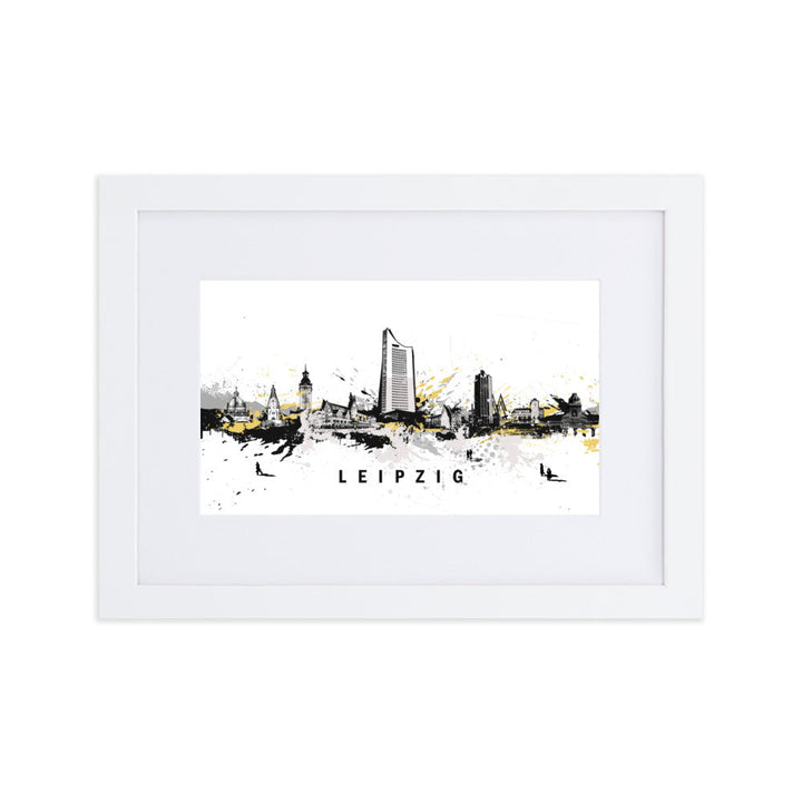 Poster mit Passepartout - Skyline Leipzig Weiß / 21×30 cm artlia