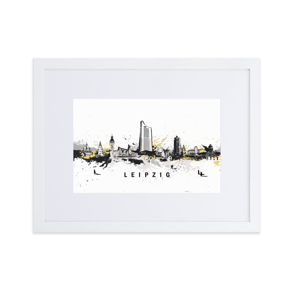 Poster mit Passepartout - Skyline Leipzig Weiß / 30×40 cm artlia