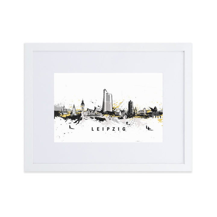 Poster mit Passepartout - Skyline Leipzig Weiß / 30×40 cm artlia