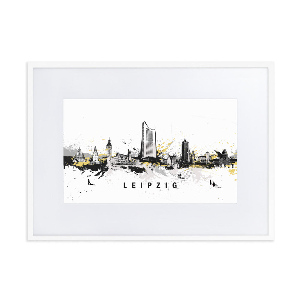 Poster mit Passepartout - Skyline Leipzig Weiß / 50×70 cm artlia