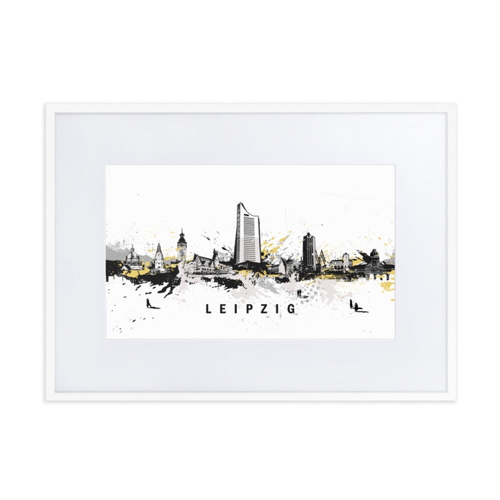Poster mit Passepartout - Skyline Leipzig Weiß / 50×70 cm artlia