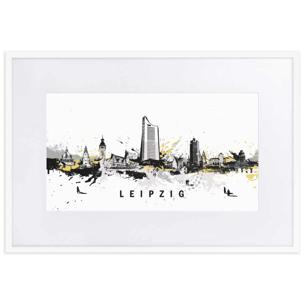 Poster mit Passepartout - Skyline Leipzig Weiß / 61×91 cm artlia