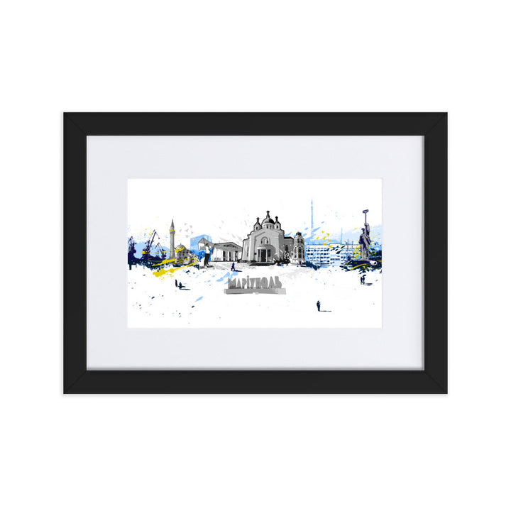 Poster mit Passepartout - Skyline Mariupol Schwarz / 21×30 cm artlia