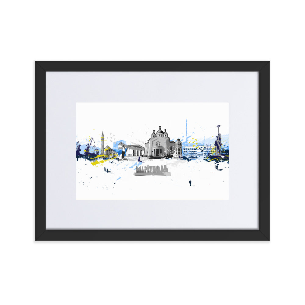 Poster mit Passepartout - Skyline Mariupol Schwarz / 30×40 cm artlia