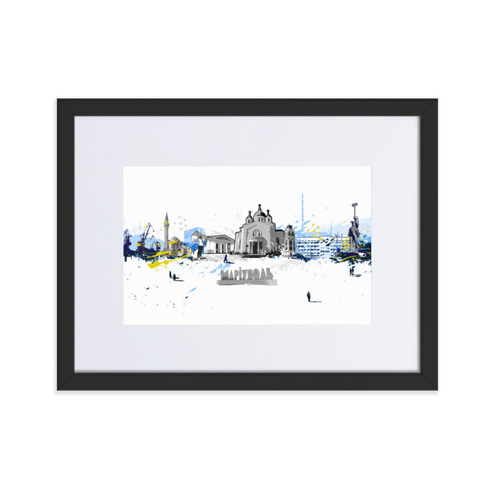 Poster mit Passepartout - Skyline Mariupol Schwarz / 30×40 cm artlia