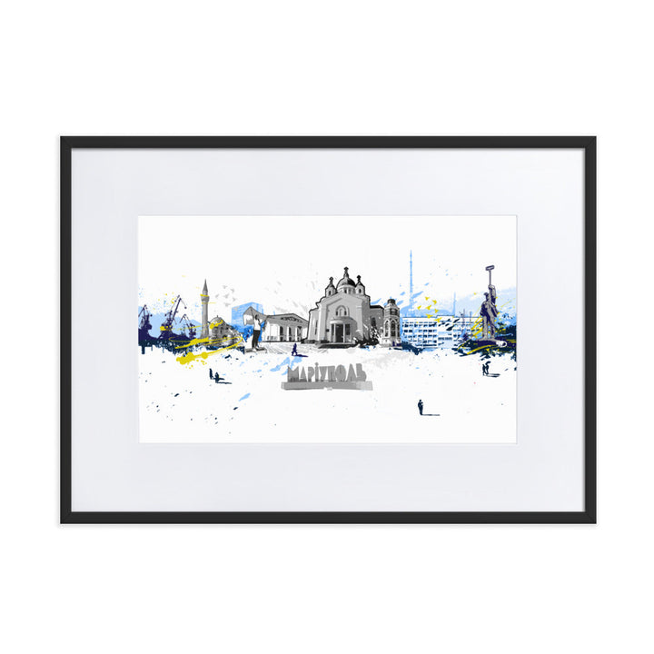 Poster mit Passepartout - Skyline Mariupol Schwarz / 50×70 cm artlia