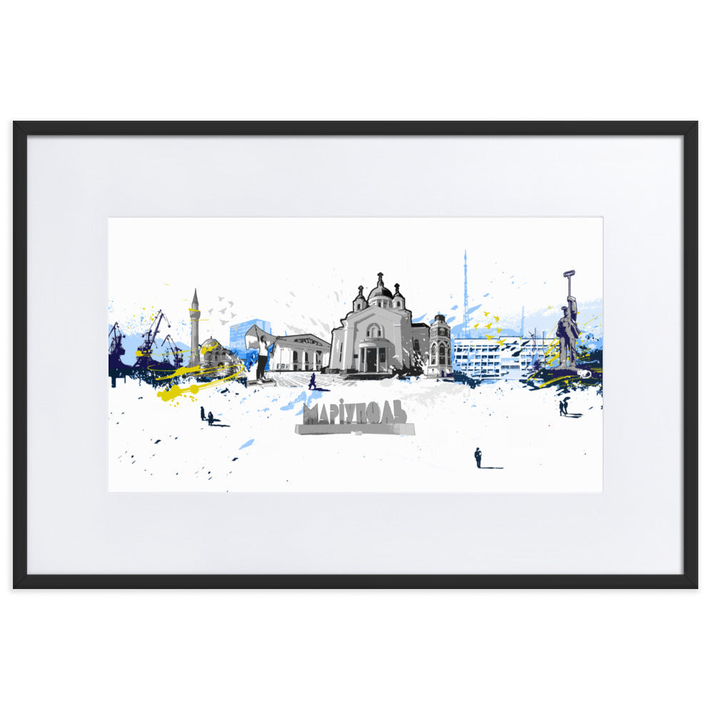 Poster mit Passepartout - Skyline Mariupol Schwarz / 61×91 cm artlia