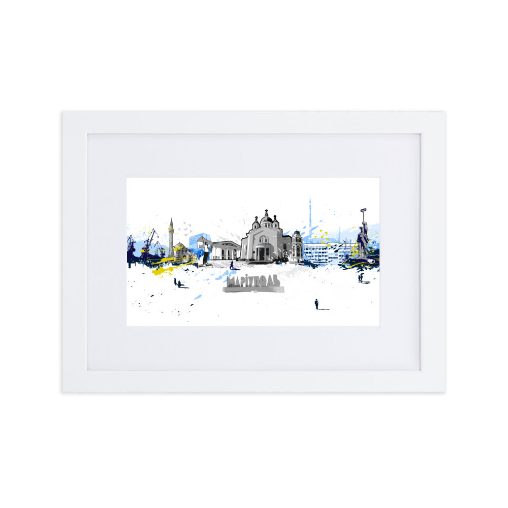 Poster mit Passepartout - Skyline Mariupol Weiß / 21×30 cm artlia