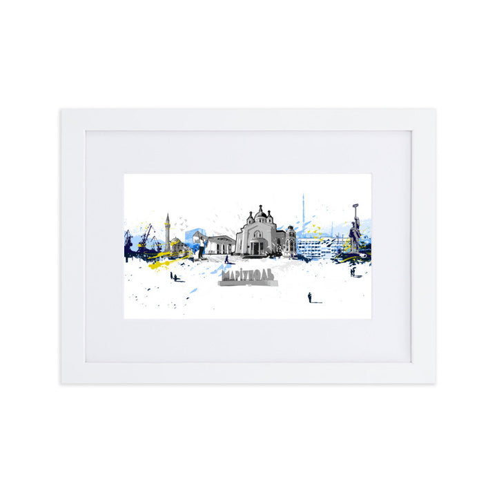 Poster mit Passepartout - Skyline Mariupol Weiß / 21×30 cm artlia