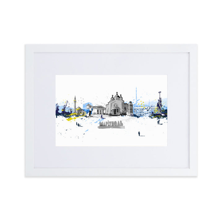 Poster mit Passepartout - Skyline Mariupol Weiß / 30×40 cm artlia