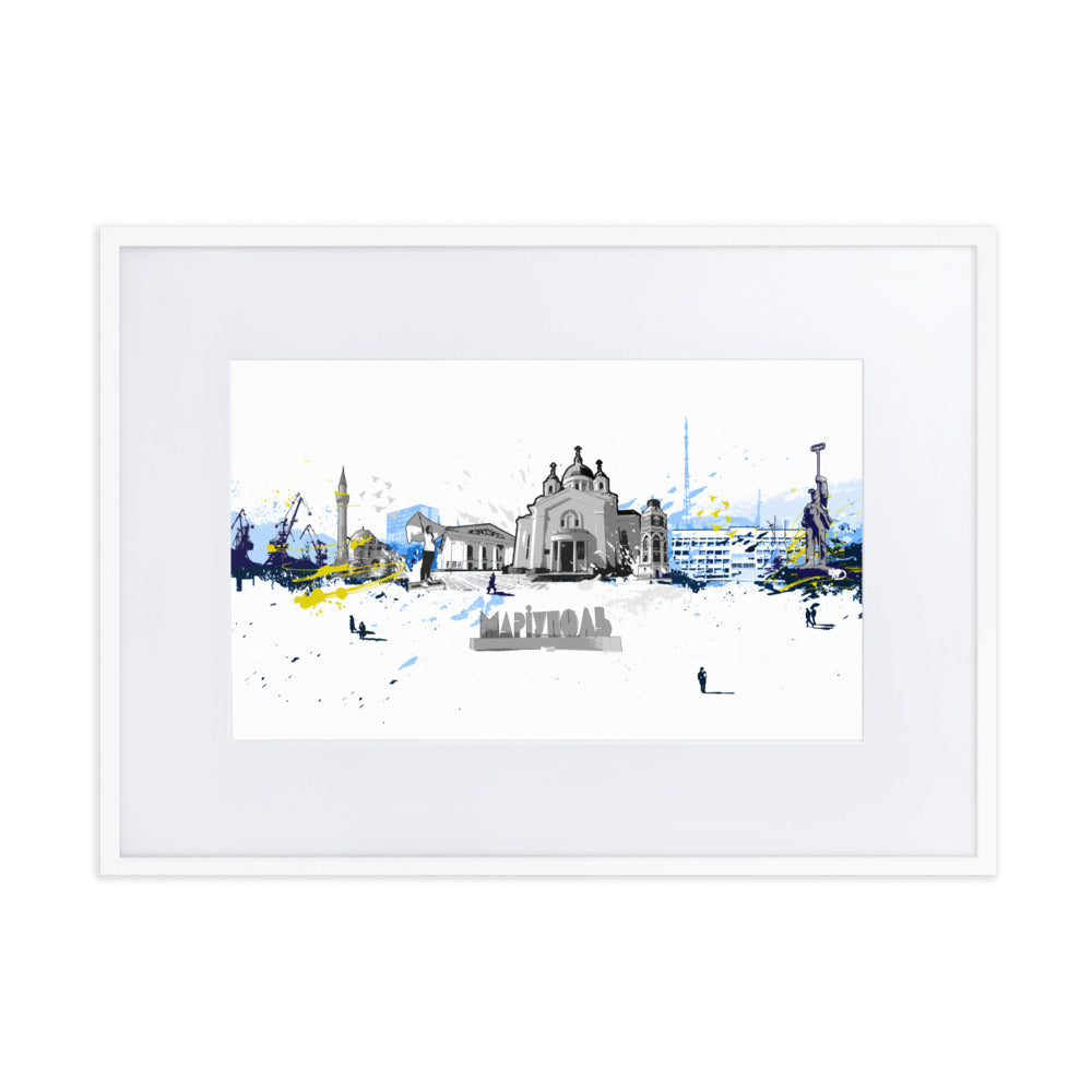 Poster mit Passepartout - Skyline Mariupol Weiß / 50×70 cm artlia