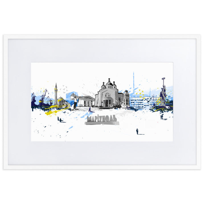 Poster mit Passepartout - Skyline Mariupol Weiß / 61×91 cm artlia