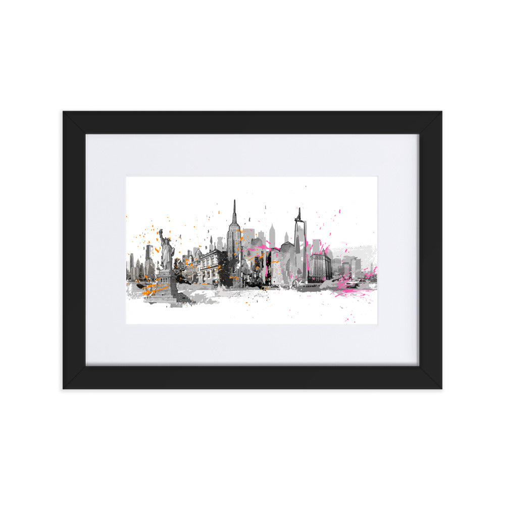 Poster mit Passepartout - Skyline New York Schwarz / 21×30 cm artlia