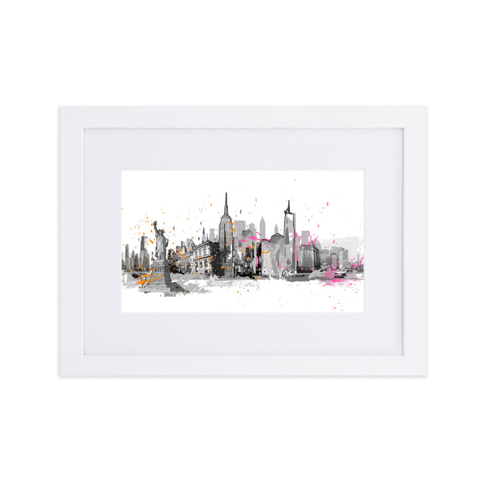 Poster mit Passepartout - Skyline New York Weiß / 21×30 cm artlia