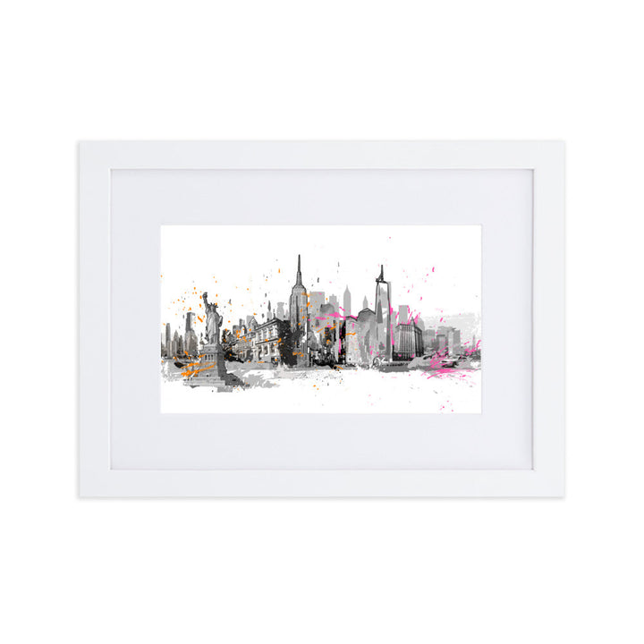 Poster mit Passepartout - Skyline New York Weiß / 21×30 cm artlia