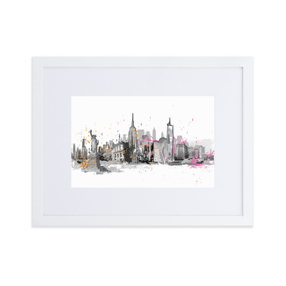 Poster mit Passepartout - Skyline New York Weiß / 30×40 cm artlia