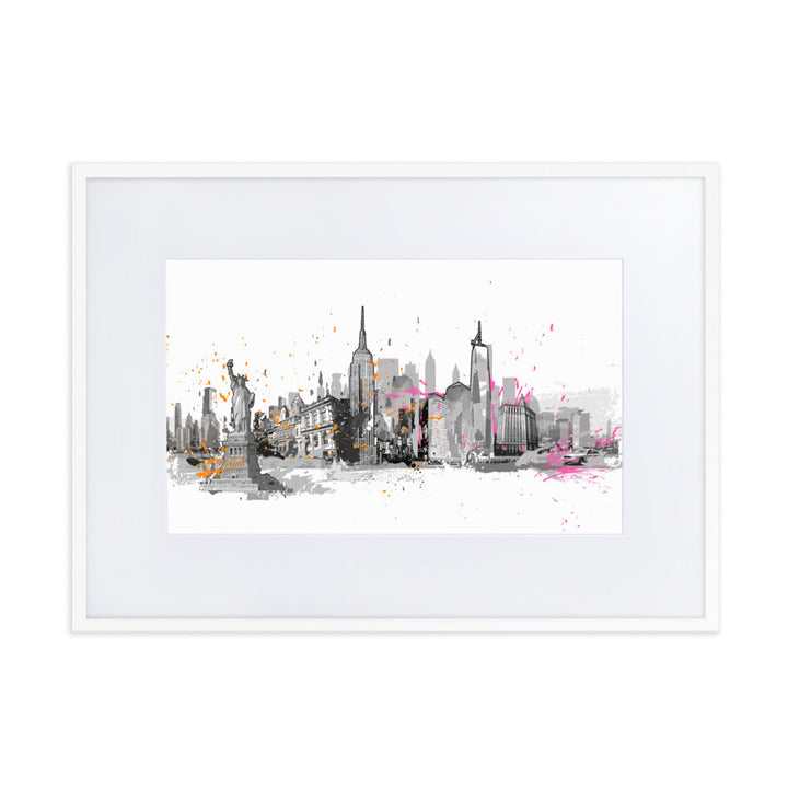 Poster mit Passepartout - Skyline New York Weiß / 50×70 cm artlia