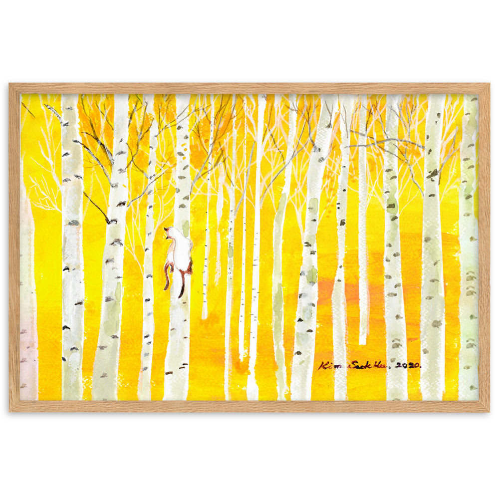 Poster mit Rahmen - Birkenwald Birch Forest Oak / 61×91 cm artlia