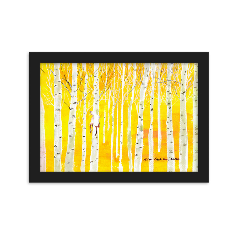 Poster mit Rahmen - Birkenwald Birch Forest Schwarz / 21×30 cm artlia
