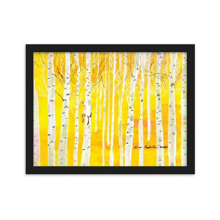 Poster mit Rahmen - Birkenwald Birch Forest Schwarz / 30×40 cm artlia