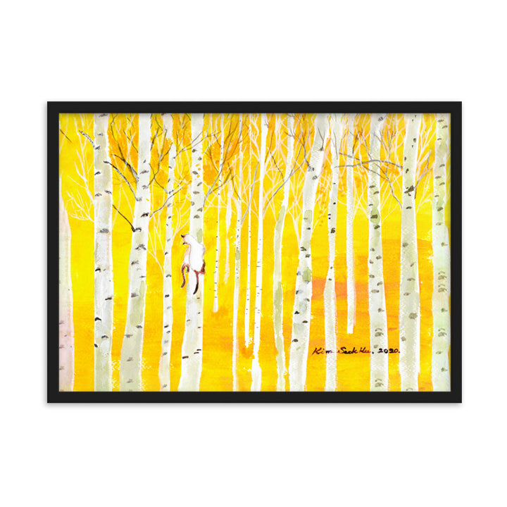 Poster mit Rahmen - Birkenwald Birch Forest Schwarz / 50×70 cm artlia