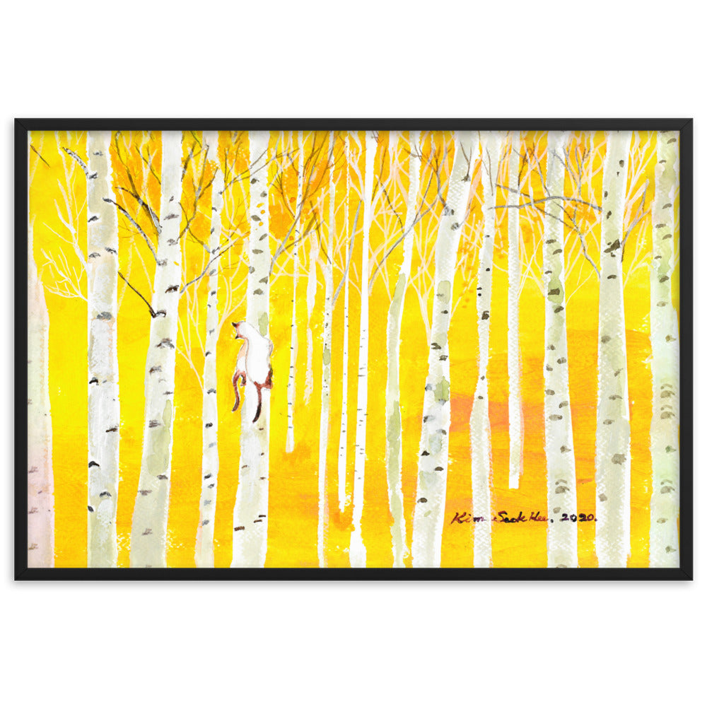 Poster mit Rahmen - Birkenwald Birch Forest Schwarz / 61×91 cm artlia