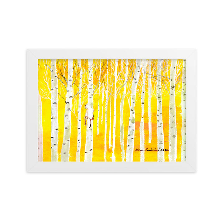 Poster mit Rahmen - Birkenwald Birch Forest Weiß / 21×30 cm artlia