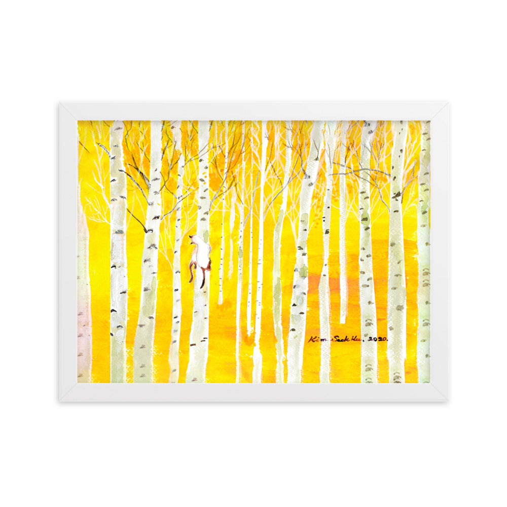 Poster mit Rahmen - Birkenwald Birch Forest Weiß / 30×40 cm artlia