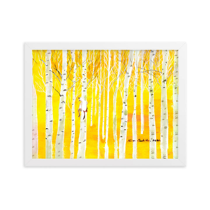 Poster mit Rahmen - Birkenwald Birch Forest Weiß / 30×40 cm artlia