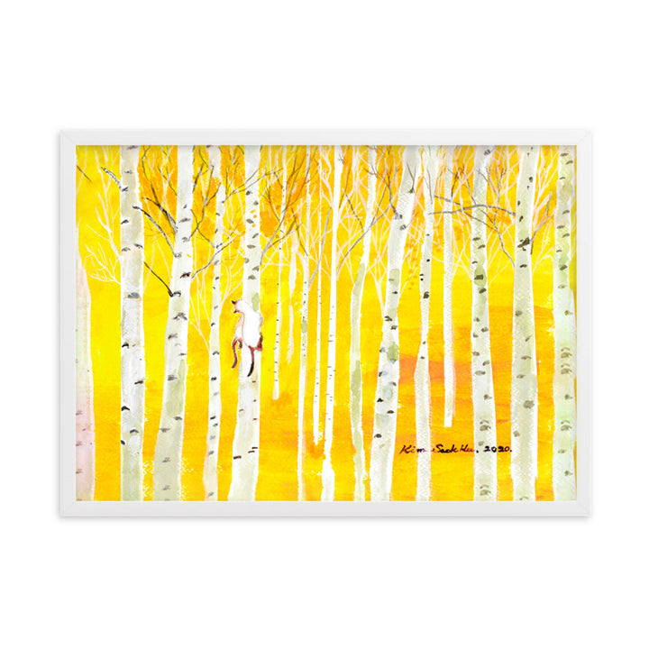 Poster mit Rahmen - Birkenwald Birch Forest Weiß / 50×70 cm artlia
