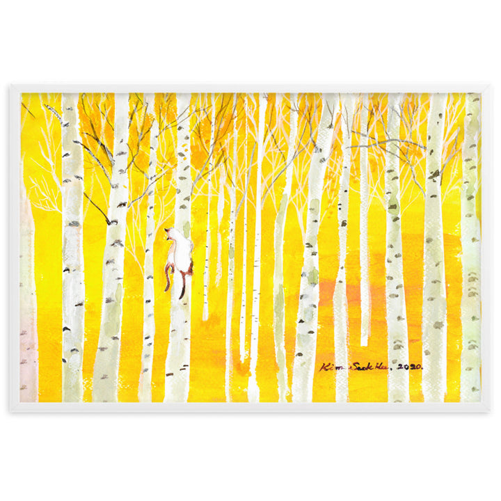 Poster mit Rahmen - Birkenwald Birch Forest Weiß / 61×91 cm artlia