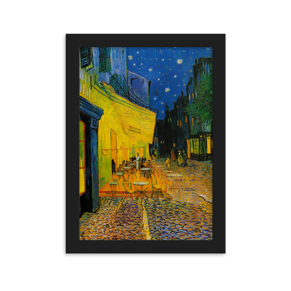 Poster mit Rahmen - Caféterrasse am Abend Schwarz / 21×30 cm artlia