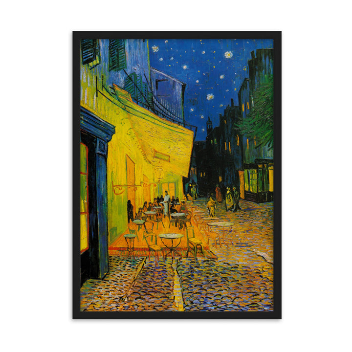 Poster mit Rahmen - Caféterrasse am Abend Schwarz / 50×70 cm artlia