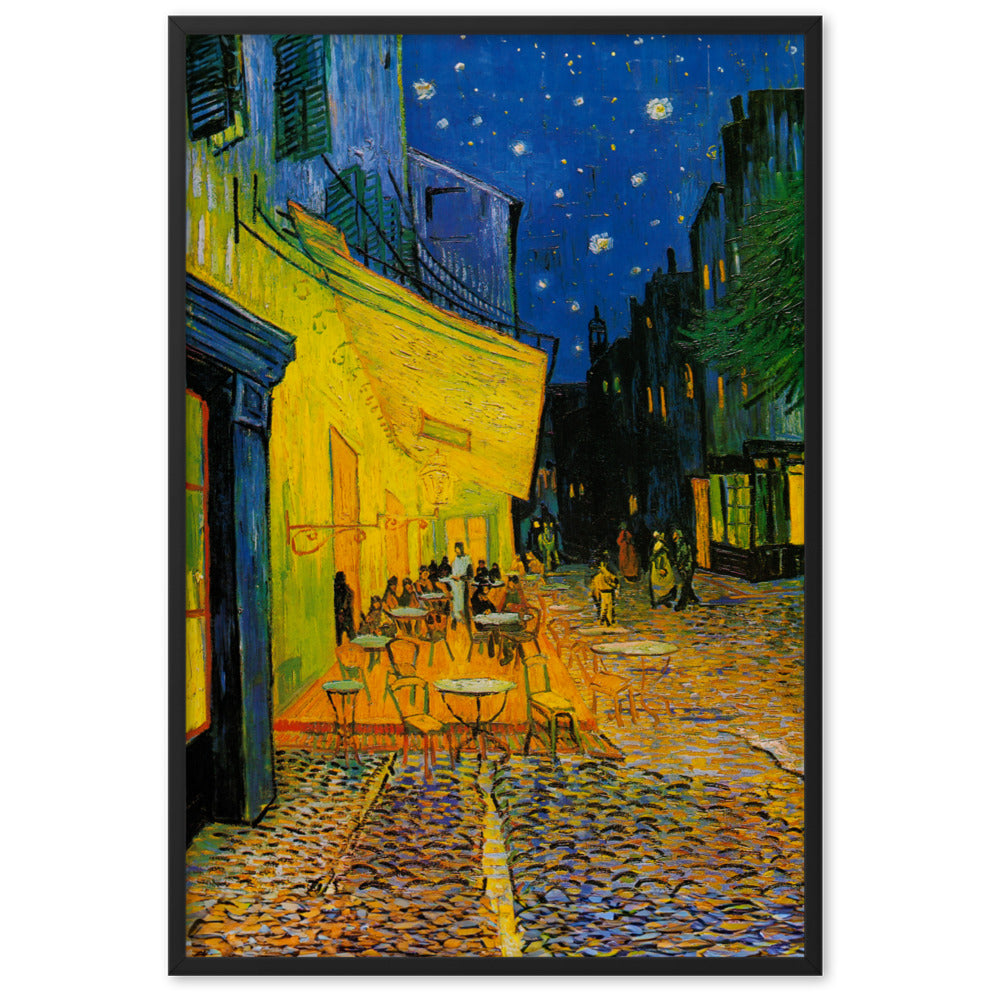 Poster mit Rahmen - Caféterrasse am Abend Schwarz / 61×91 cm artlia