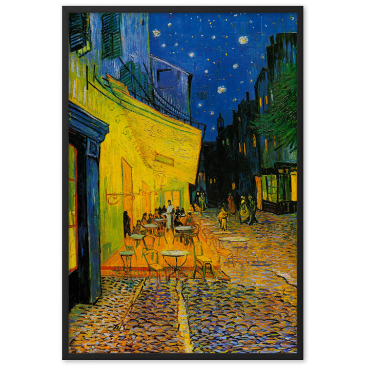 Poster mit Rahmen - Caféterrasse am Abend Schwarz / 61×91 cm artlia