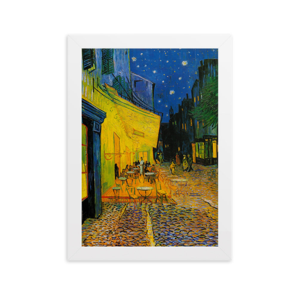 Poster mit Rahmen - Caféterrasse am Abend Weiß / 21×30 cm artlia