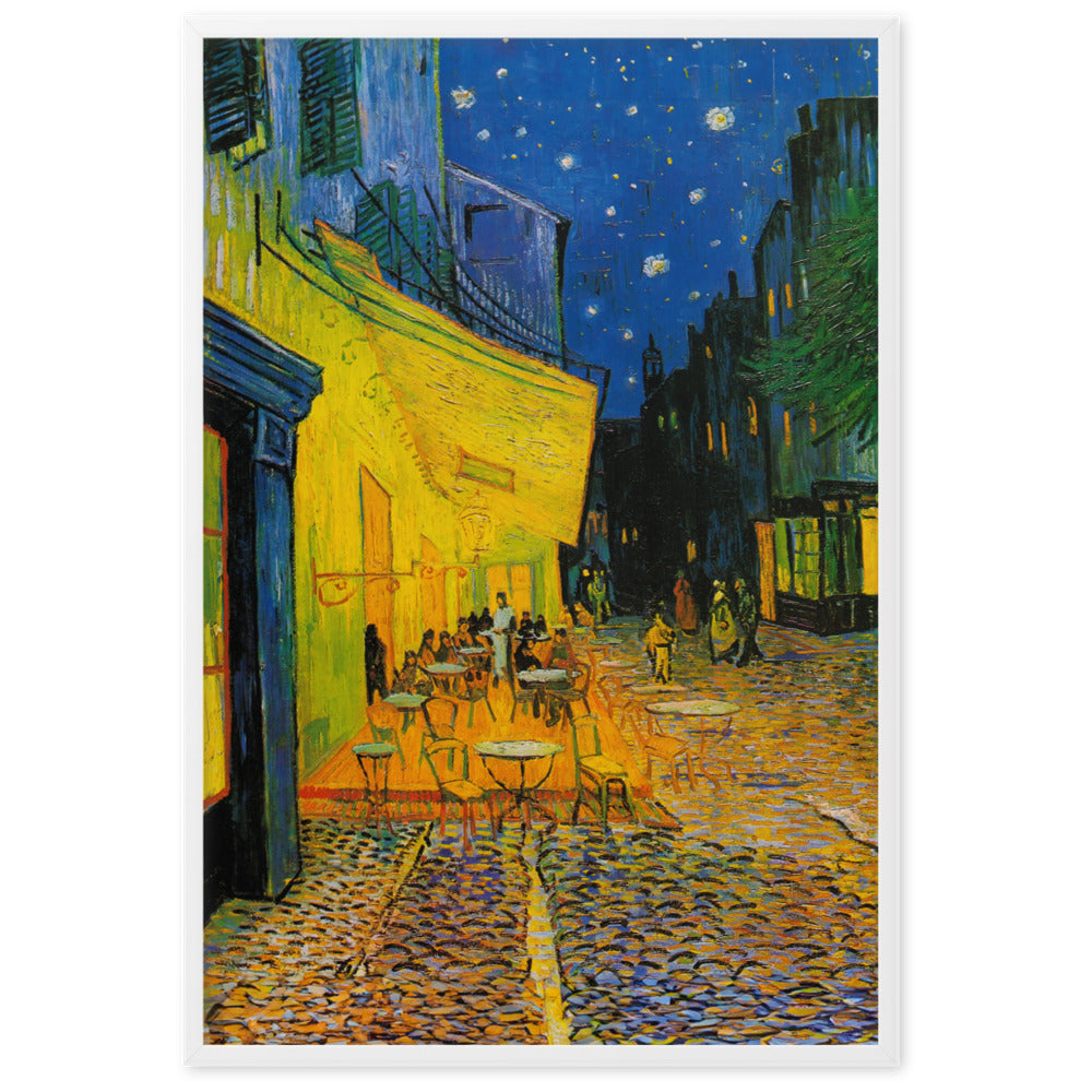 Poster mit Rahmen - Caféterrasse am Abend Weiß / 61×91 cm artlia