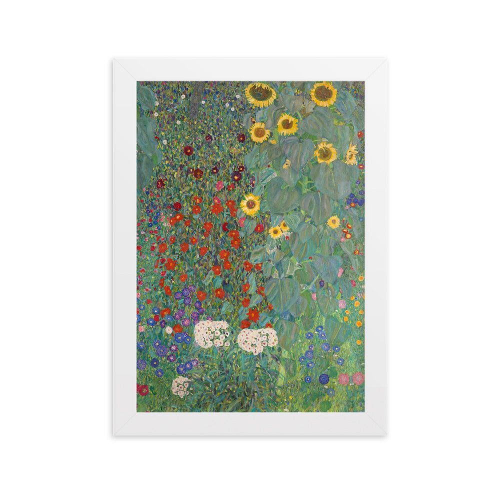 Poster mit Rahmen - Gustav Klimt, Garten mit Sonnenblumen Weiß / 21×30 cm artlia