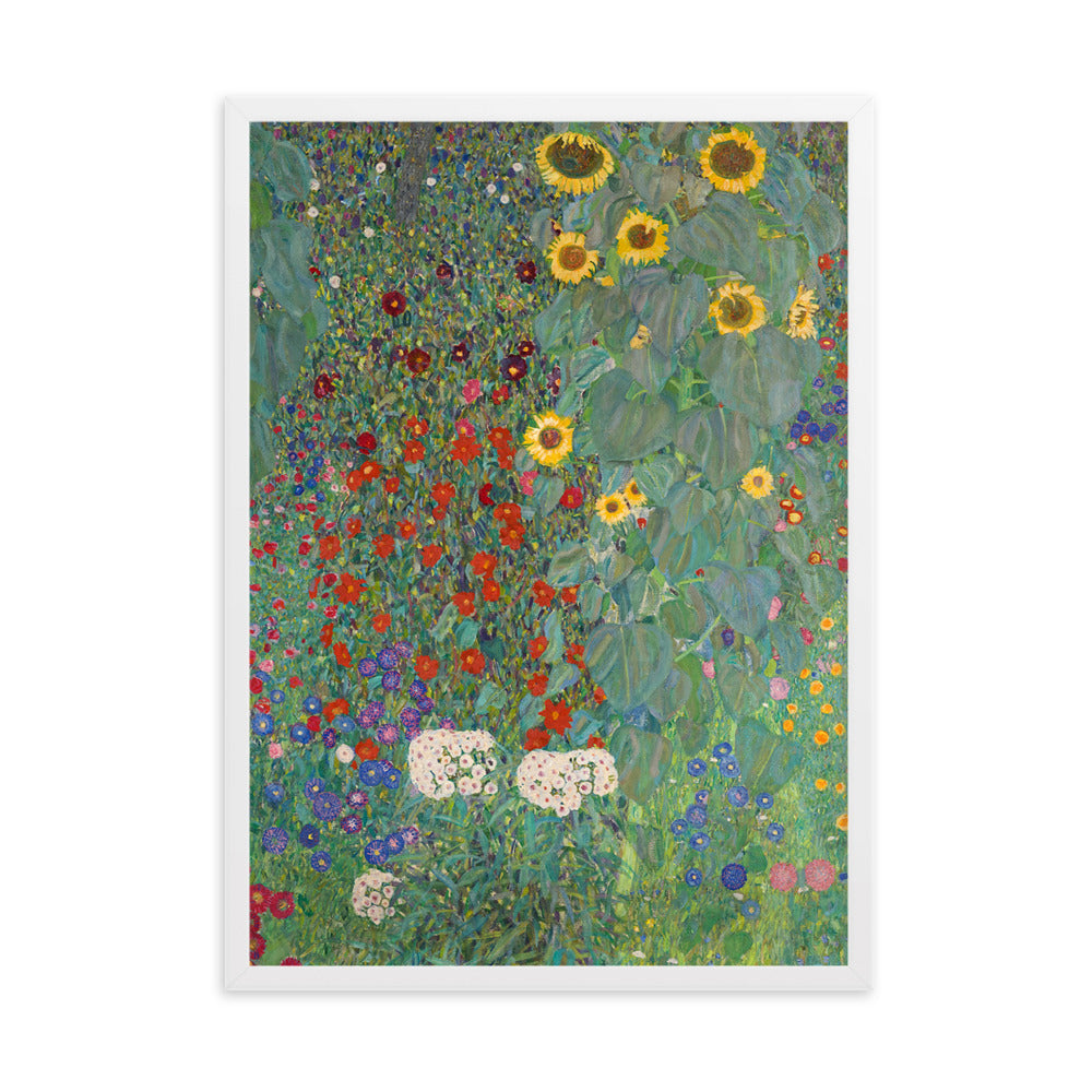 Poster mit Rahmen - Gustav Klimt, Garten mit Sonnenblumen Weiß / 50×70 cm artlia