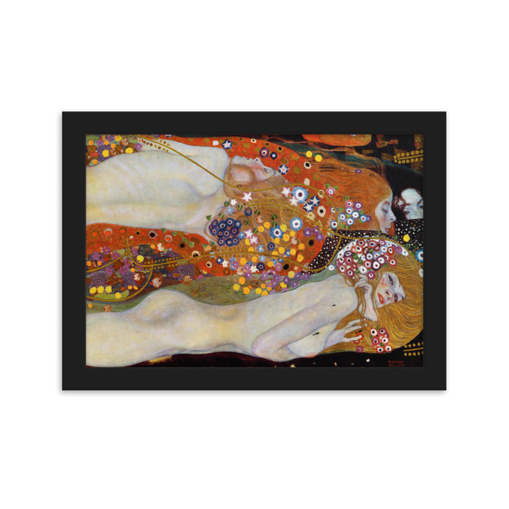 Poster mit Rahmen - Gustav Klimt, Wasserschlangen II Schwarz / 21×30 cm artlia