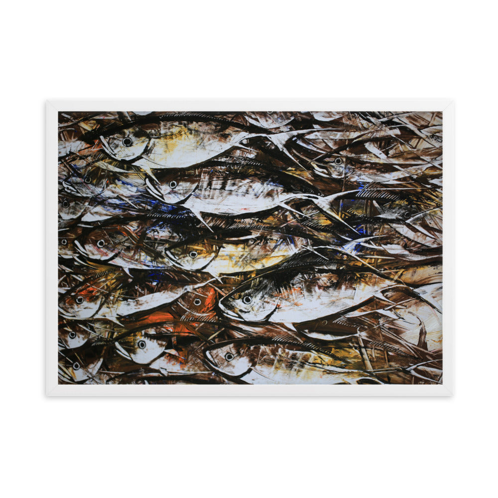Poster mit Rahmen - Makrelen Weiß / 50×70 cm artlia