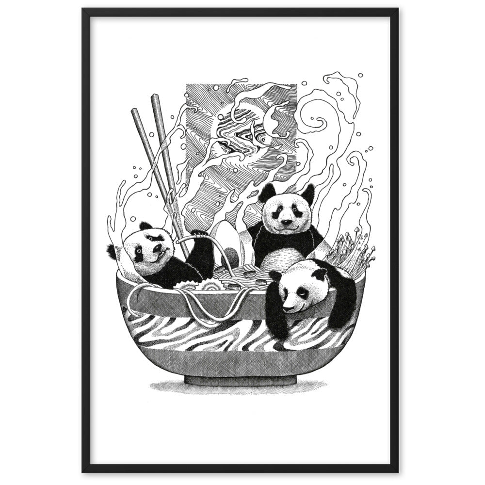 Poster mit Rahmen - Panda Ramen Schwarz / 61×91 cm artlia