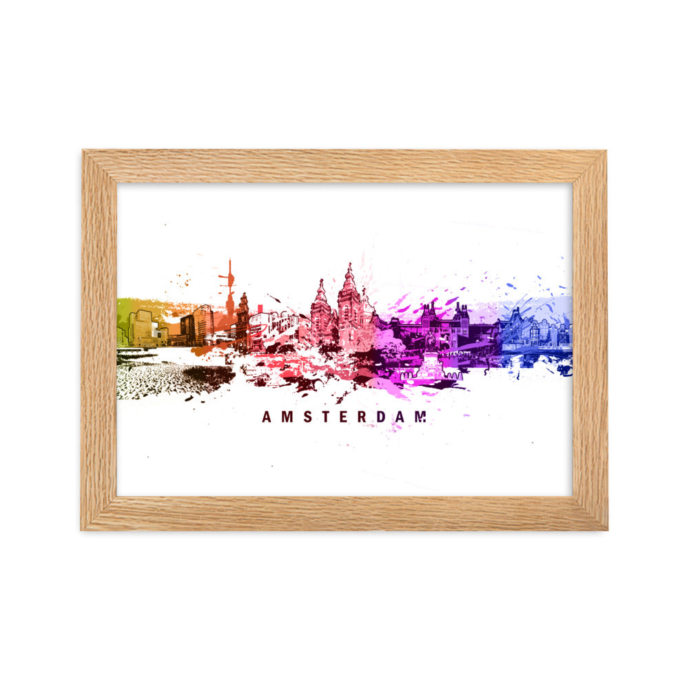 Poster mit Rahmen - Skyline Amsterdam Oak / 21×30 cm artlia