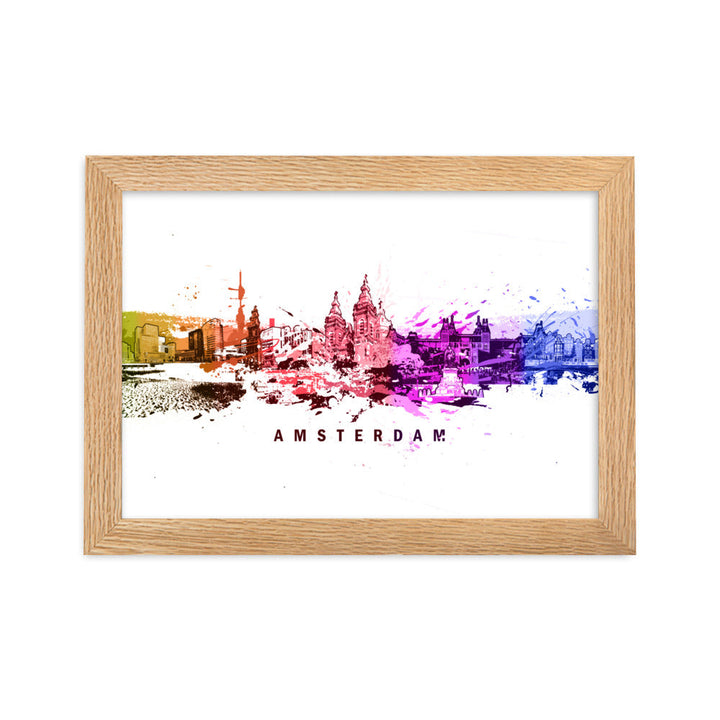 Poster mit Rahmen - Skyline Amsterdam Oak / 21×30 cm artlia