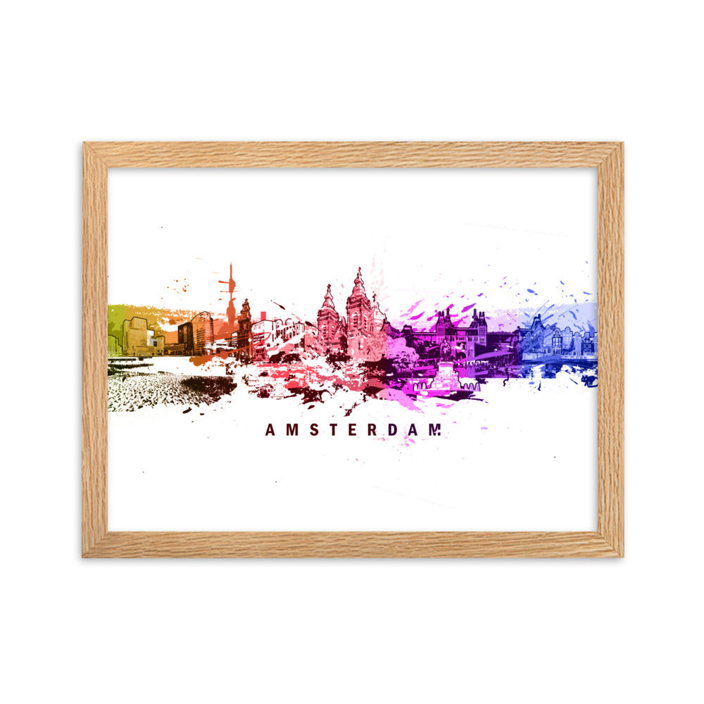 Poster mit Rahmen - Skyline Amsterdam Oak / 30×40 cm artlia